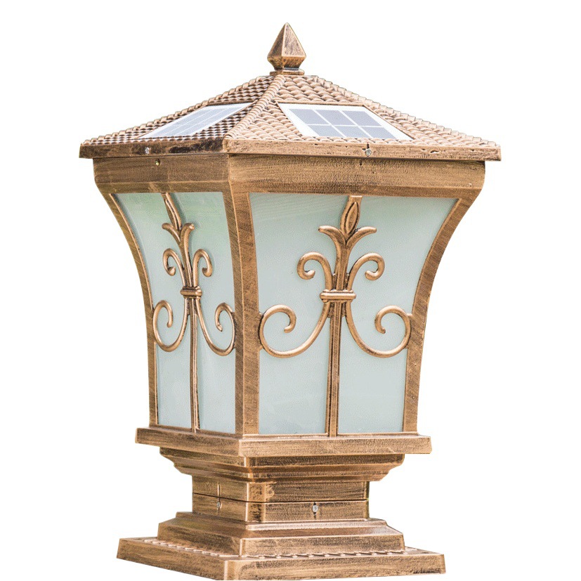 Lámpara solar de poste Pinye, estilo europeo, impermeable, LED, para jardín, valla, patio, puerta de villa.