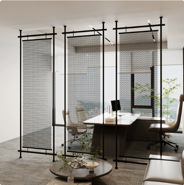 Black Warrior Screen Partition Metal Mesh Curtain Grille with Light Commercial Office Stainless Steel Iron Art Industrial Style Grille