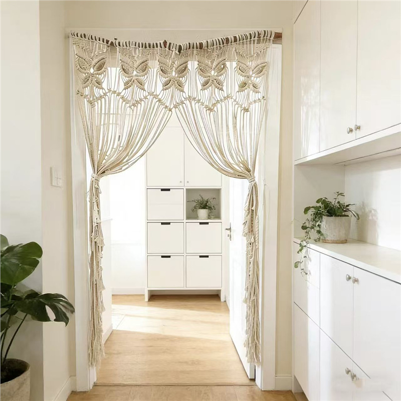 Bohemian Style Woven Door Curtain, Handmade Cotton Rope Tassel Tapestry, Bedroom Partition Ambiance Decoration