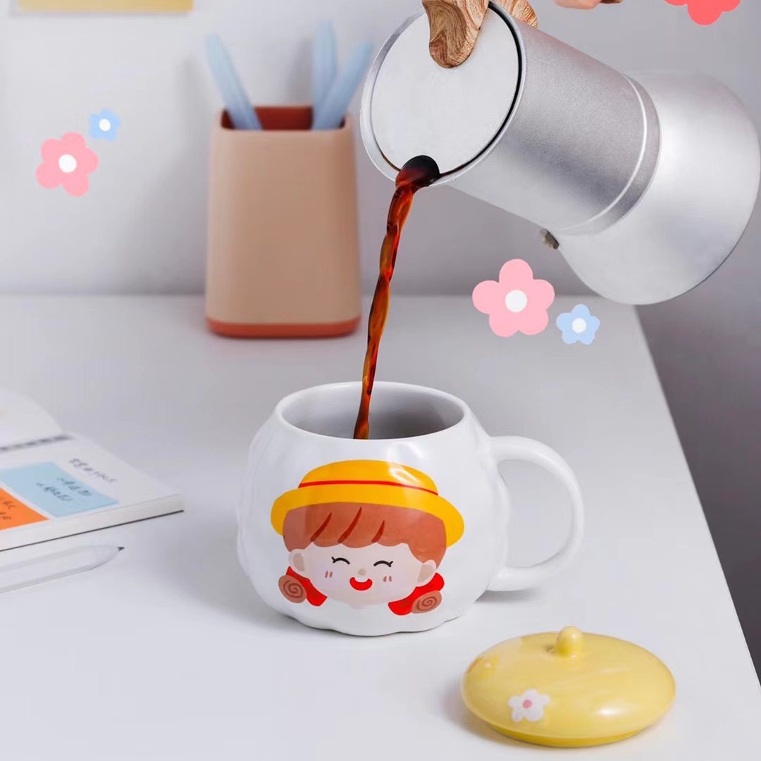 Personalidad creativa estilo japonés Cerezo chica corazón Taza de cerámica con tapa Oficina