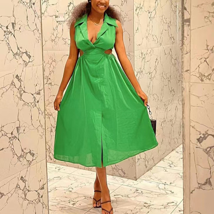 Cross-Border 2022 Spring & Fall Elegant A-Line Skirt European and American Amazon Pure Color Sexy Dress Cross-Border 2022 Spring & Fall Elegant A-Line Skirt European and American Amazon Pure Color Sexy Dress