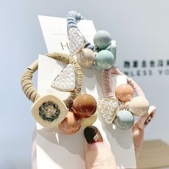 国境を越えた韓国式東大門キャンディー色のボールの髪輪の皮筋三角真珠女性シンプルな髪ひも