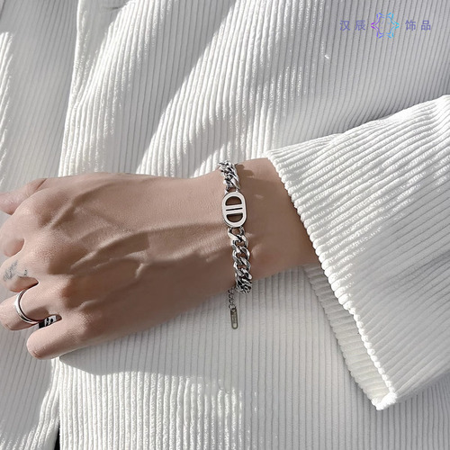 Factory Wholesale Double D Titanium Steel Bracelet That Doesn't Fade,  New Hip-Hop Unique Minimalist High-End Accessory for Men