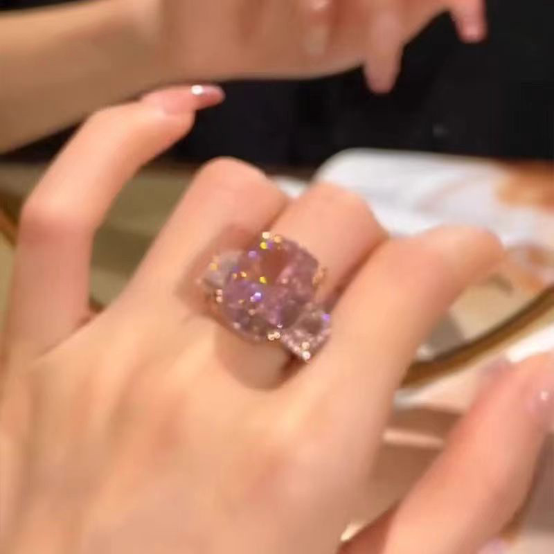 Super Shiny Pink Women, Light Luxury Niche Design, Versatile Index Finger Ring, Sweet And Delicate Unique Personality_voghion.com