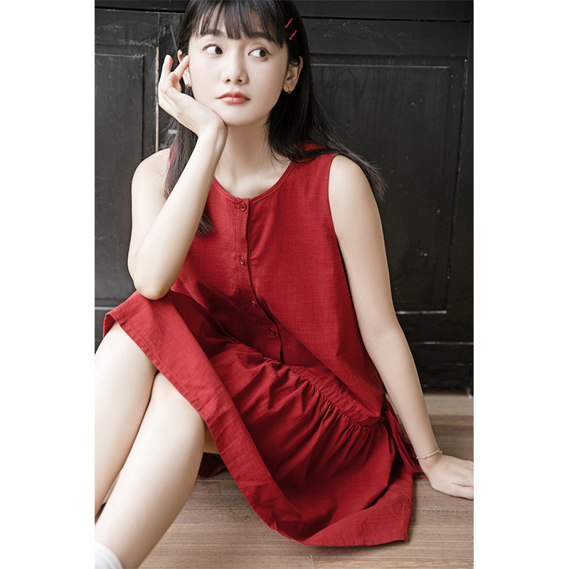 Huangluan Design Small Vest Dress Round Neck Dress Women's Summer New Japanese Style Loose and Slim Baby Doll Dress
