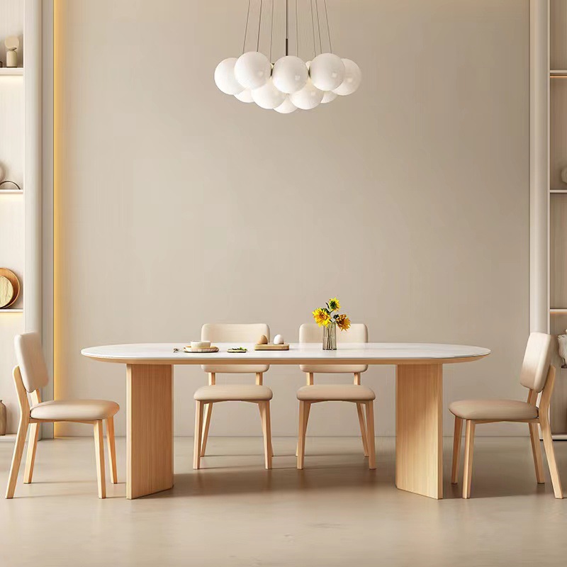 Mesa de comedor de placa de roca blanca pura y combinación de silla moderna simple hogar pequeño apartamento mesa de comedor rectangular de alta gama mesa de comedor de madera maciza