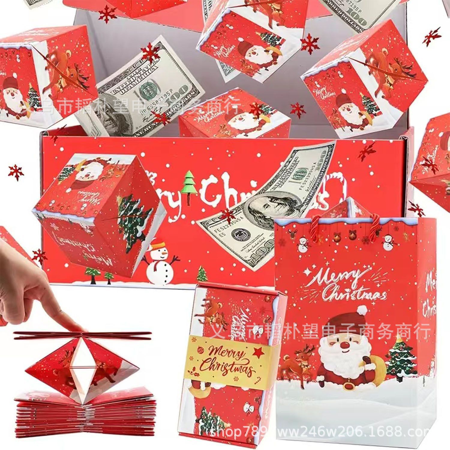 산타클로스 눈사람(빨간색), 바운스 박스 10개 + 선물 상자 + 선물 가방