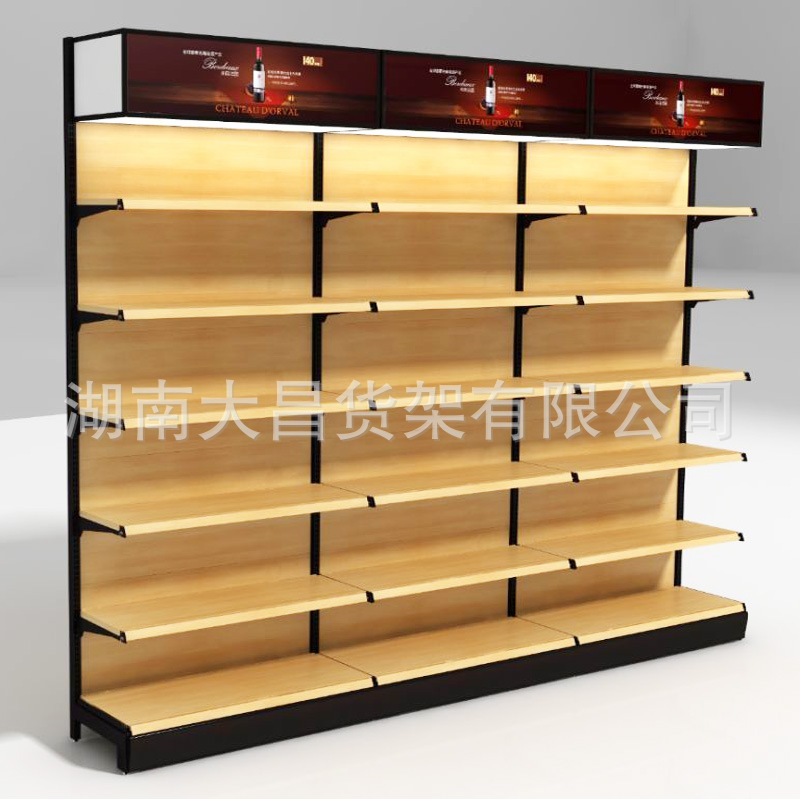 单面带灯箱钢木货架烟酒展示陈列便利店超市货架零食店