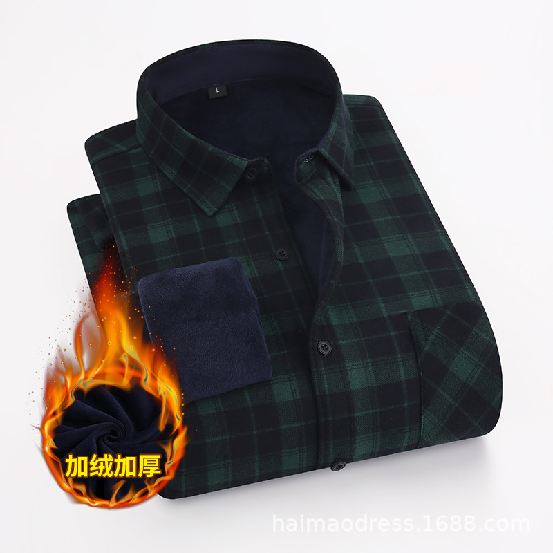 Otoño e Invierno nuevos hombres camisa de tela escocesa forrada de lana engrosada camisa caliente de los hombres de negocios casual ropa de abrigo rojo grande al por mayor