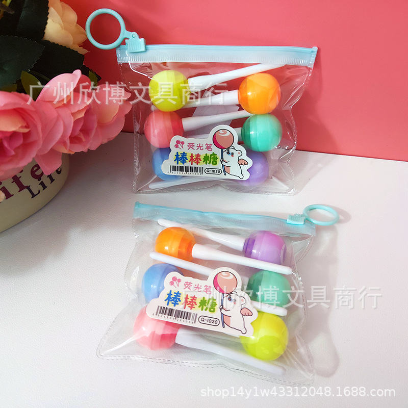 Exaltador de modelado de dibujos animados múltiples, 6 bolsas, diagonales, notas, puntos clave, estudiantes de primaria, marcadores, graffiti