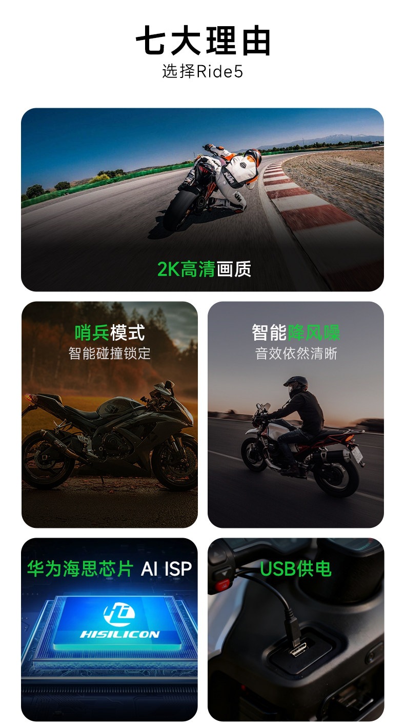 Suitable for TuYing Ride5 motorcycle dashcam 2K high-definition front and rear dual cameras for electric vehicles, with wind reduction feature