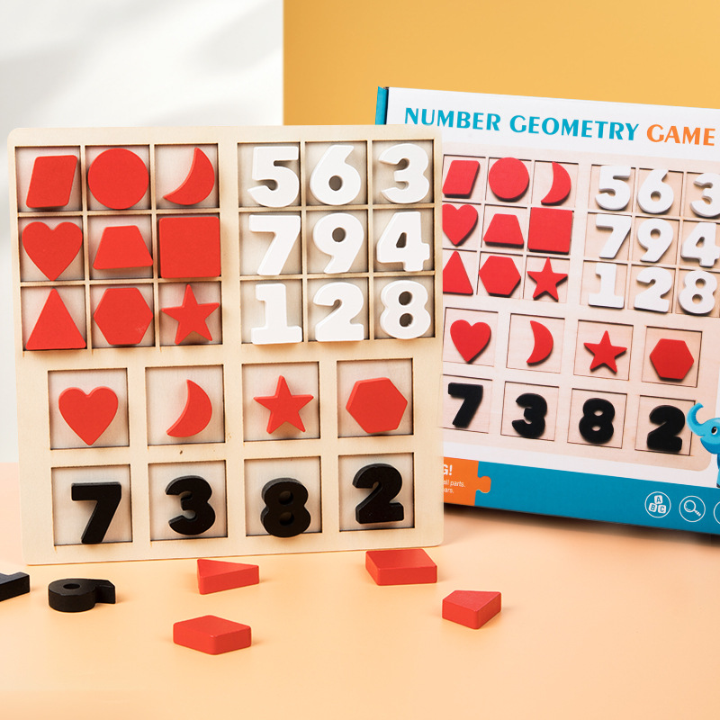 Educación temprana de los niños cognición gráfica digital igual geométrica juego de rompecabezas juego de mesa juego de pensamiento lógico juguete de madera