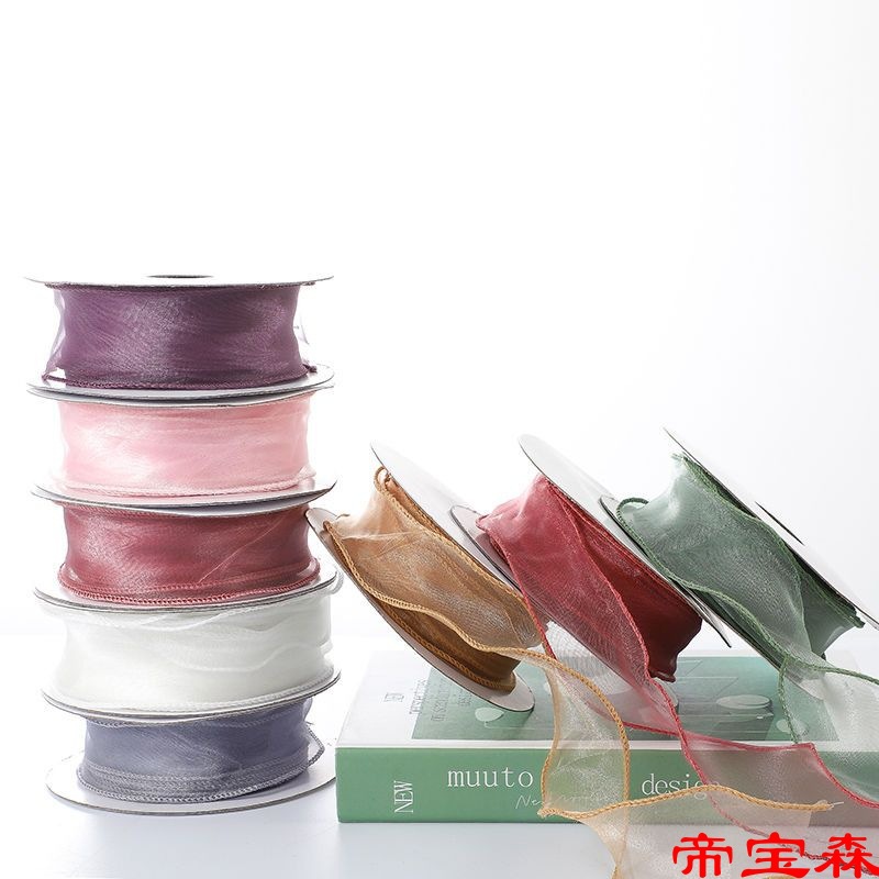 Crow&#39;s feet Silk ribbon flower packing Shadai Ribbon Coloured ribbon Lace wave bow decorate Bouquet of flowers Flower art