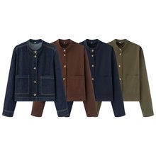 2025秋季新品欧美跨境女装街头时尚立领牛仔夹克外套w034 25115