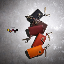 鲸歌手工复古男女款带卡位车钥匙头层牛皮植鞣皮钥匙包原创真皮