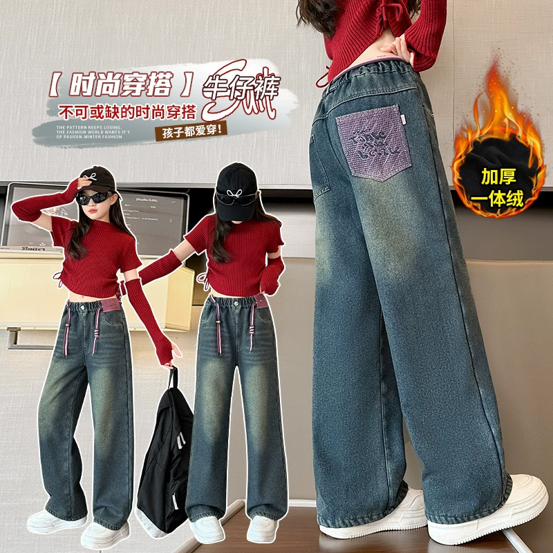 Вельветовые зимние брюки, детские джинсы, увеличенная толщина, oversize, для подростков, свободный прямой крой