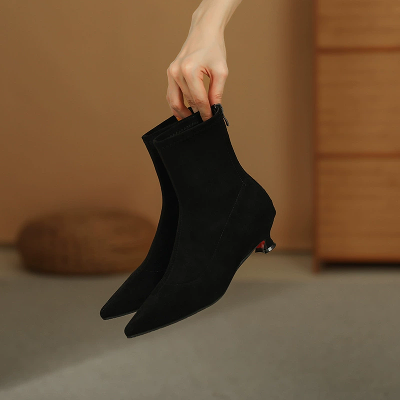 Брендовые поставки маленькие сапоги женские остроносые Большие размеры 40-43 после молнии, сапоги на молнии, женские модные тонкие сапоги, маленький размер женские
