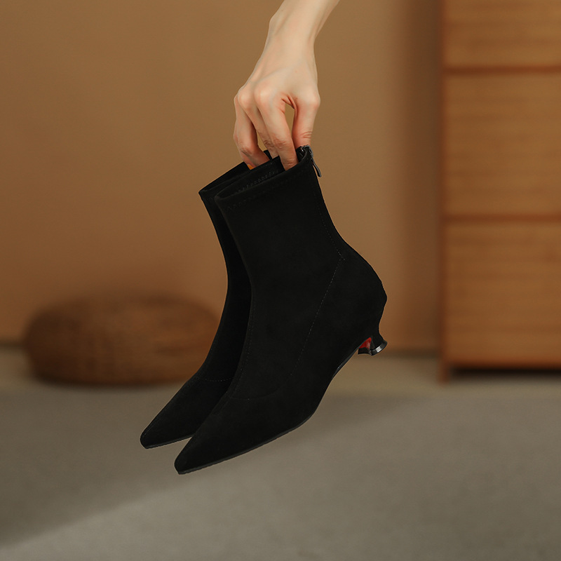 Brand source small heel short boots Women's pointed size 40-43 rear zipper naked boots women's fashion thin boots small size women Brand source small heel short boots Women's pointed size 40-43 rear zipper naked boots women's fashion thin boots small size women