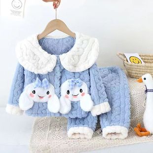 Children's Pajamas Girl's Autumn and Winter fleece-lined Princess Style Home Clothes Coral Fleece Little Girl's Flannel Warm suit