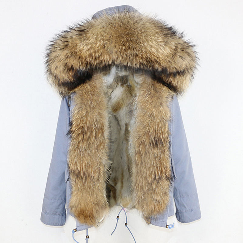 Women's Clothing Winter new style fashion warm parka with detachable thickened rabbit fur lining and oversized raccoon fur collar_voghion.com