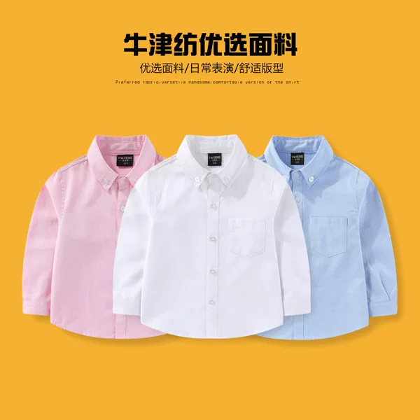 Boys' Shirts, New Kidsren's Spring & Fall Long-Sleeved Shirts, Oxford White Shirts, Versatile Models for Girls, Teenagers and Kidsren