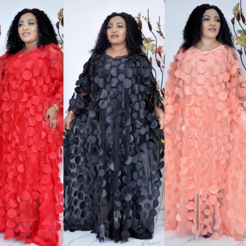 Cross-border Women's African dress AliExpress Hot-selling Three-dimensional Embroidery Round Neck Bat Sleeve Loose plus size Robe Vest