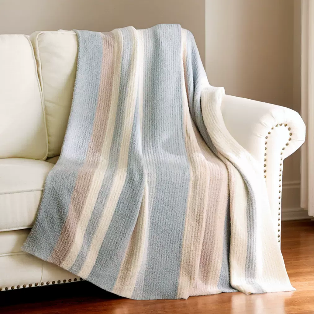 厂家批发针织毯子沙发高级感日韩风格条纹加厚半边绒纱线毯子定制