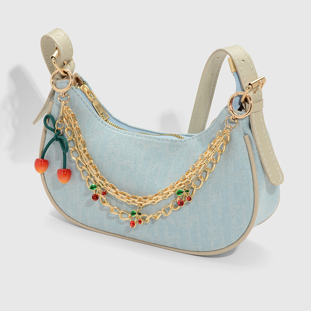 Nuevo y2k exquisito dulce y fresco moda cadena multicolor resina diamantes de imitación destello fino cuero cereza hoja DIY colgante de bolsa