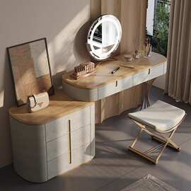 轻奢实木梳妆台小型主卧室现代简约高级化妆镜桌岩板收纳网红妆凳