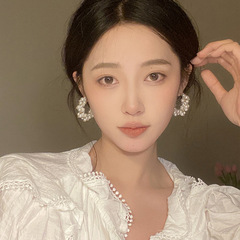 14kフランス高級感水晶編み真珠耳輪韓国東大門優しい風イヤリング女性の贅沢な耳飾り