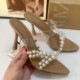 French High Heel Slippers for Women Summer Outwear 2024 New Artificial Pearl Embedding Plastic High Heel Fashion Sandals for Women