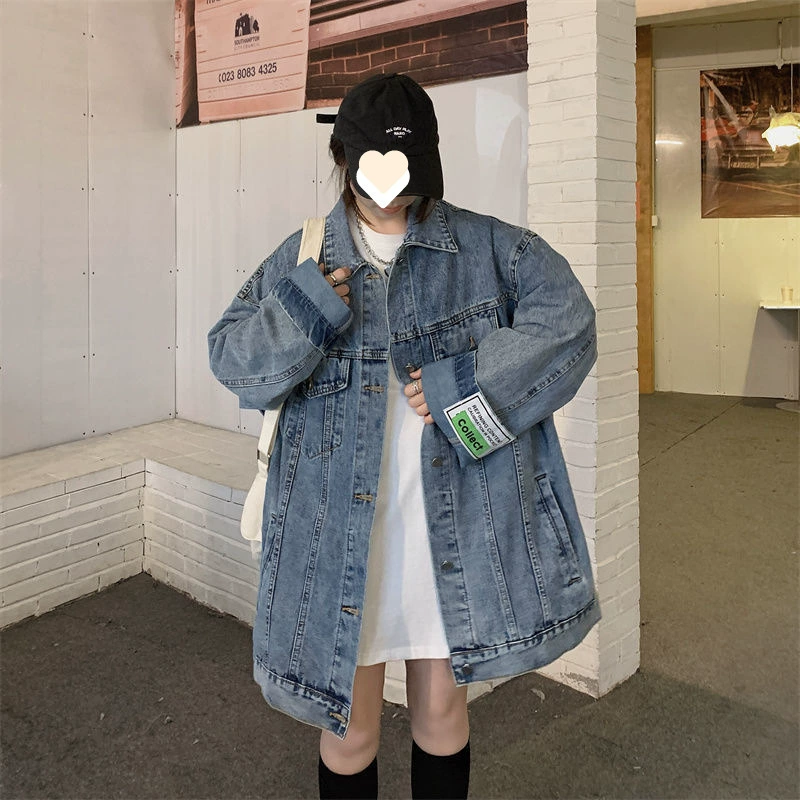 Джинсовая куртка осенняя ретро, oversize, для подростков