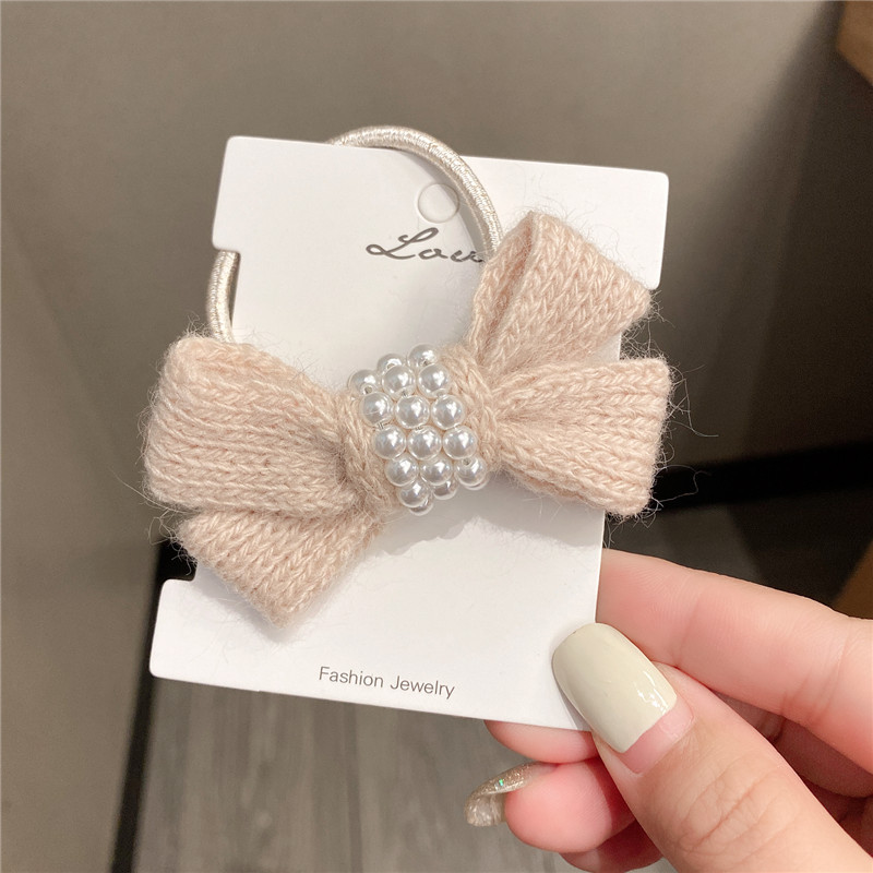 Autumn And Winter New Bow Wool Simple Headband Female Online Influencer Ins Rubber Band Female Hair Tie Pearl Tie Waist Hair Ring display picture 13