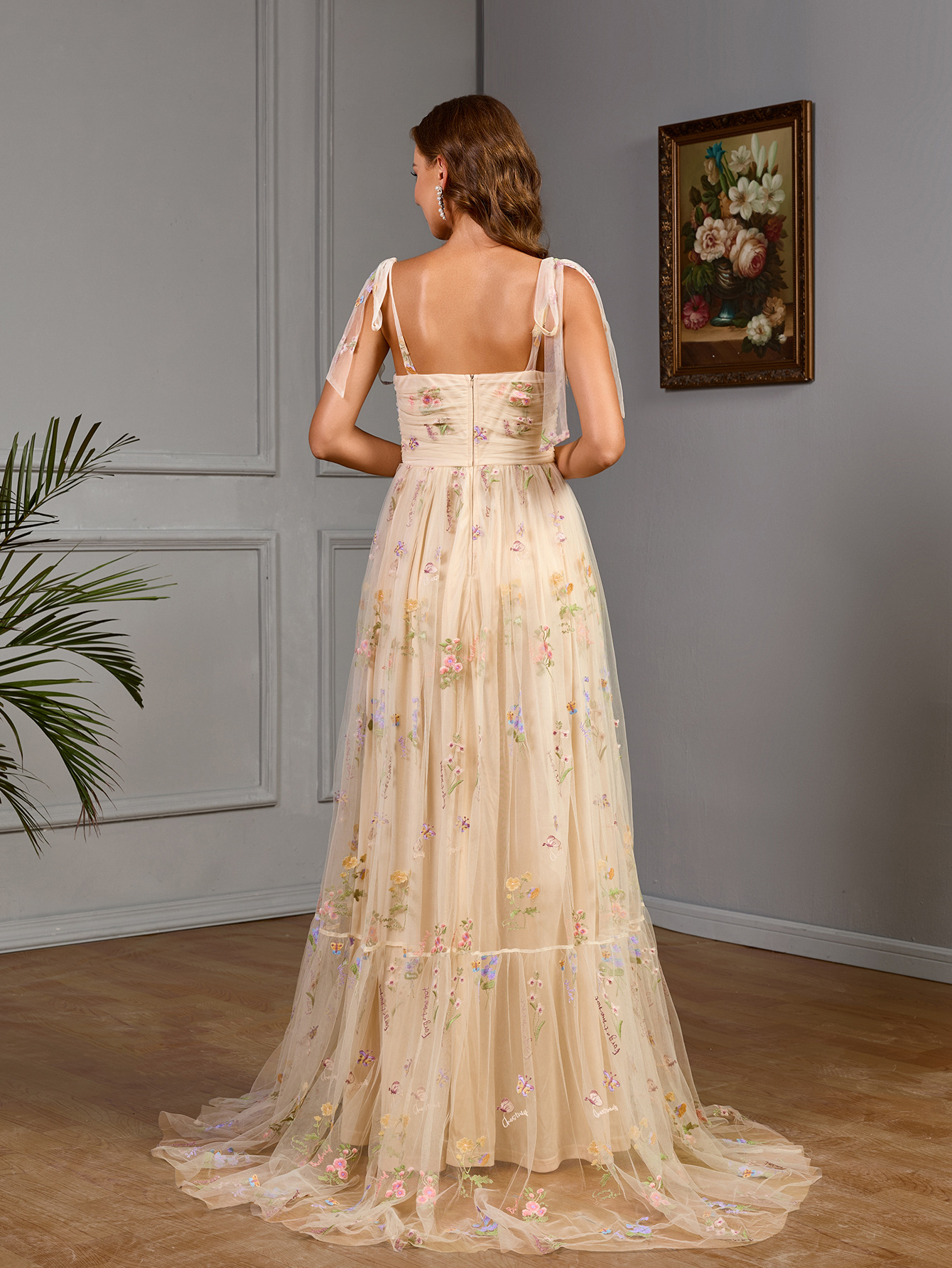 Spring Women Sleeveless Camisole Gown Slim Wide Hem Long Dress