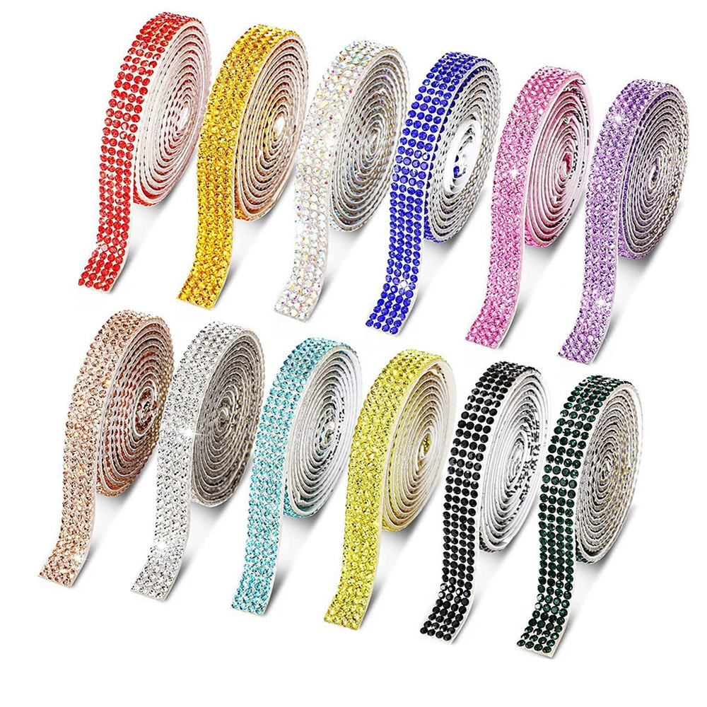 Self-Adhesive Rhinestone Strip, Custom DIY Diamond Sticker, 2–15 rows, Multiple Colors