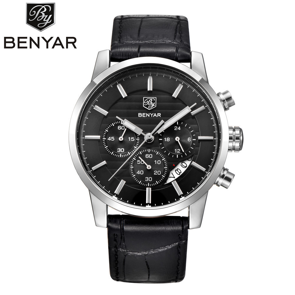 BENYAR Binya reloj de negocios de los hombres de cuarzo explosión transfronteriza de seis Pines de moda de cuero calendario multifunción Mesa 5104