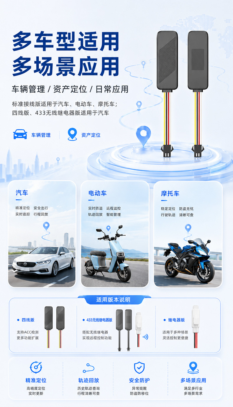 Electric vehicle GPS tracker 433 wireless oil cut-off device Beidou locator smart vehicle alarm tracker