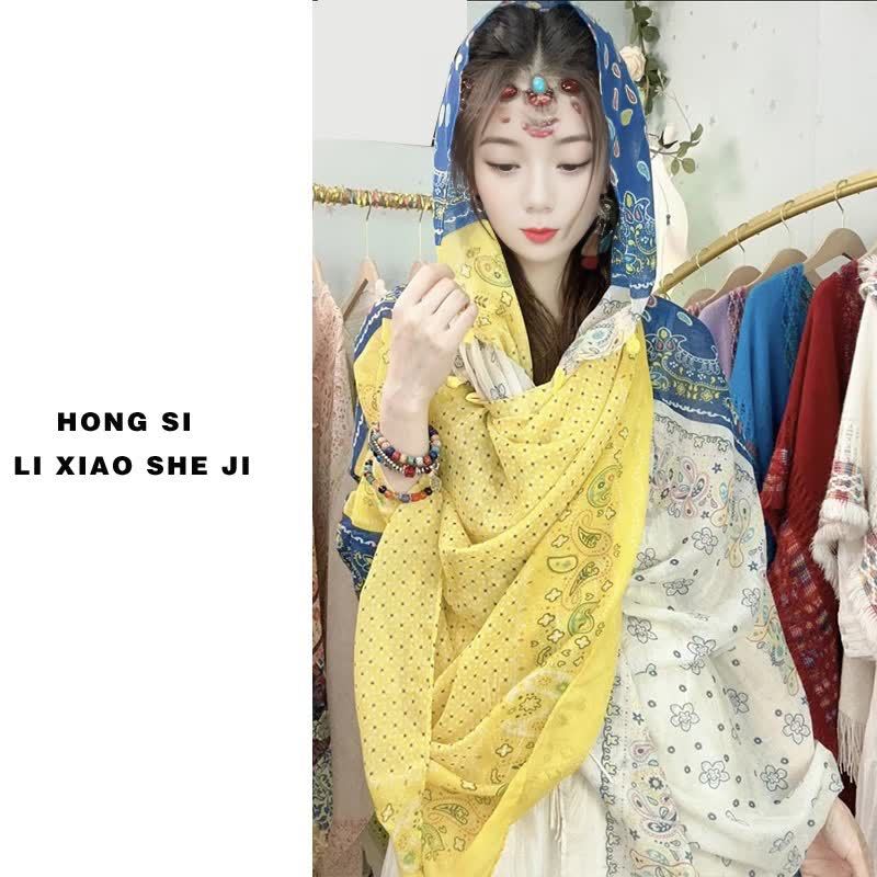 Chal de protección solar de verano para mujer 2025 nuevo estilo hebilla largo estilo étnico fotografía de viaje estilo fino playa bufanda de seda capa