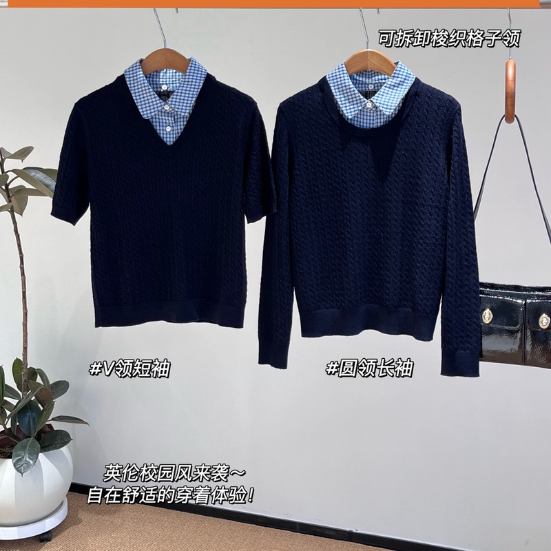 25秋季新款女士英伦校园风气质通勤假两件针织套头衫上衣0902w7|undefined