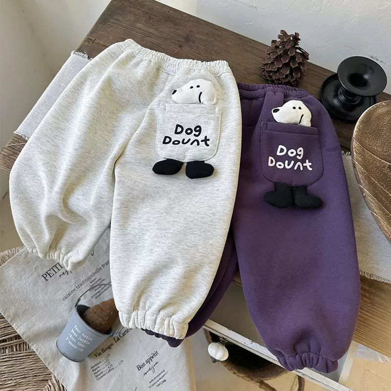 【现货】男童加绒童裤2025秋冬新款卡通立体小狗加绒裤子QK255368