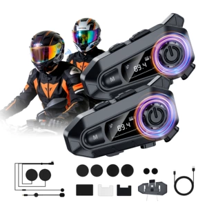 Motosiklet Dəbilqəsinə Xüsusi 5.4 Bluetooth Qulaqlıq LED Ekranlı FM Radio Domofon