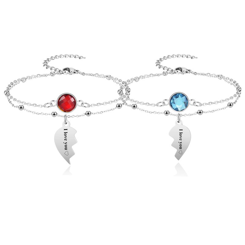 Love Heart Bracelet, Gift for Good Friends and Sisters, Name Engraved Stainless Steel Birthstone Bracelet, Puzzle Love Heart Bracelet Love Heart Bracelet, Gift for Good Friends and Sisters, Name Engraved Stainless Steel Birthstone Bracelet, Puzzle Love Heart Bracelet