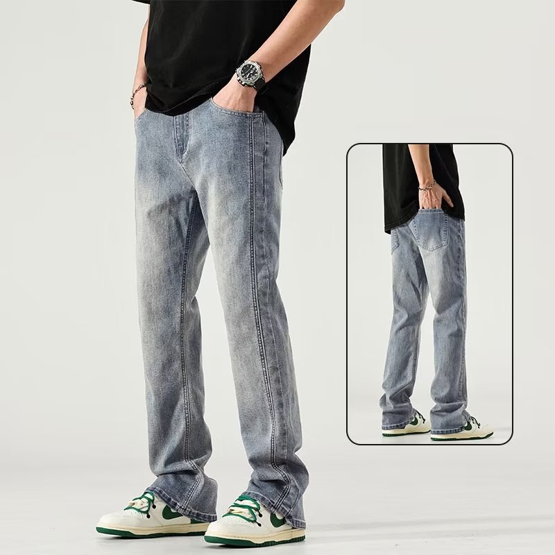 Pantalones de mezclilla teñidos de barro amarillo de alta calidad, belleza masculina, primavera y otoño, nuevos estilos, pantalones de pierna recta retro, control de red completo, alargado y súper largo