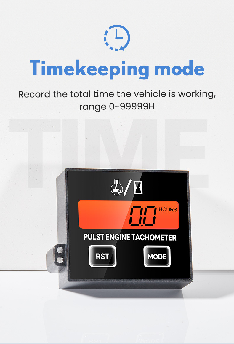 Inductive Digital Tachometer for 2/4-Stroke Engines, Universal for Lawn Mowers and Chainsaws, with an Accumulative Timer