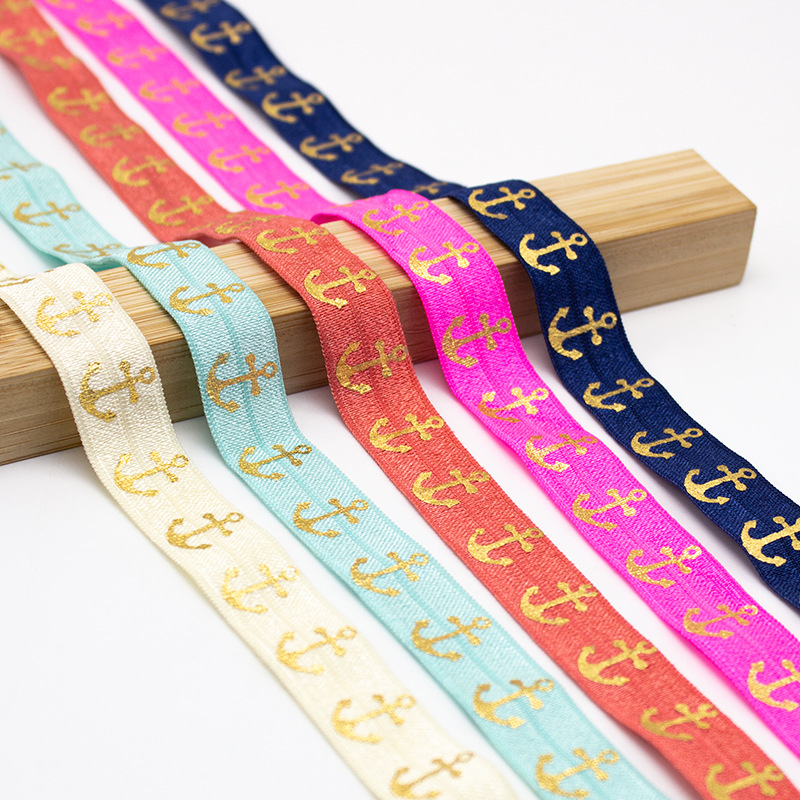 现货1.5CM烫金船锚弹力织带包边带打结发带手腕带DIY材料服装辅料