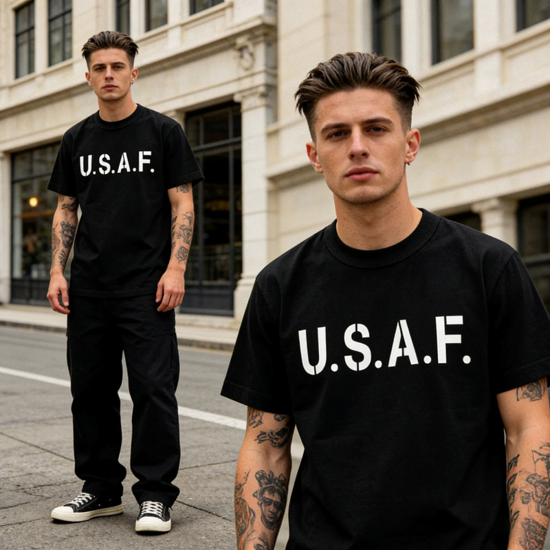 Okonkwo Air Force Usaf American Military Retro Tee Heavyweight 230g Thick Round Neck T-Shirt