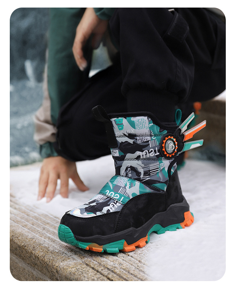 Bottes de neige Northeast pour enfants avec velours épais, chaussures en coton imperméables et antidérapantes pour garçons et filles de taille moyenne et grande_voghion.com