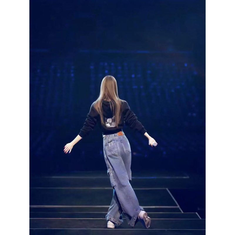 梵思羽明星同款高腰显瘦宽松直筒工装裤阔腿多口袋牛仔裤女10909|undefined