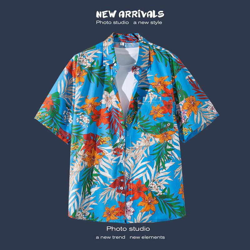 Camisas de manga corta estilo Hong Kong para hombres y mujeres, camisas florales de manga tres cuartos holgadas y delgadas de verano para playa hawaiana
