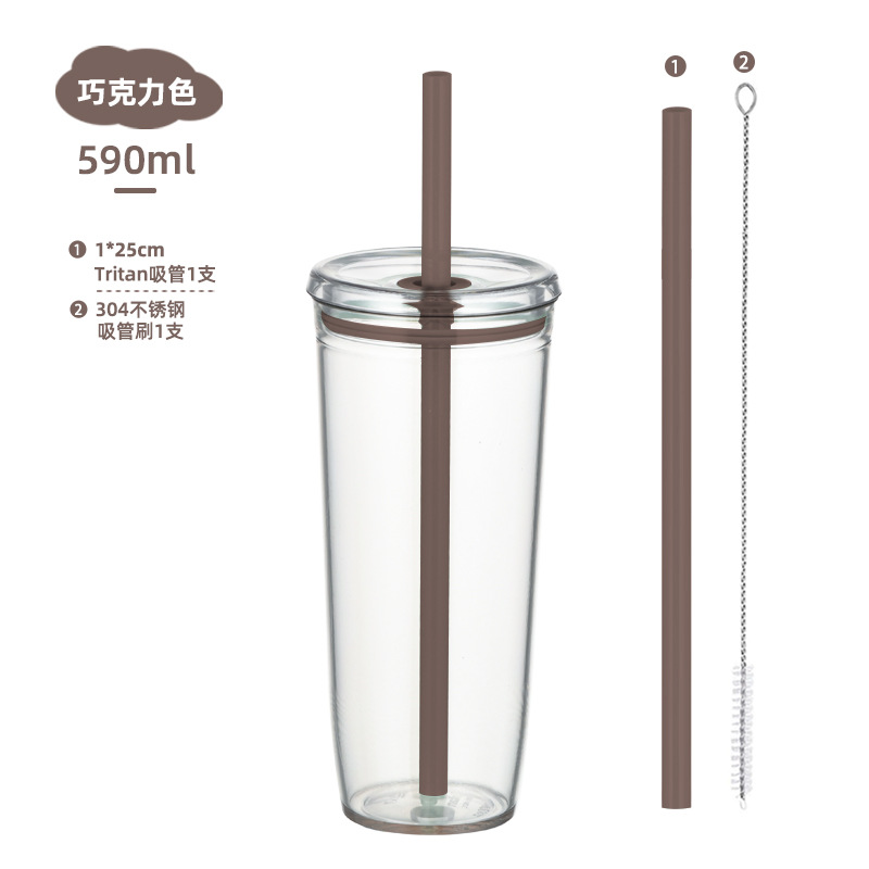 Vaso de Plástico con Pajita de Gran Capacidad 590ml de Tritan, Protección del Medio Ambiente, para Oficina